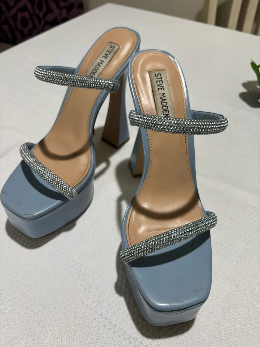 Steve Madden Powder Blue Rhinestone Double-Strap Platform Heels